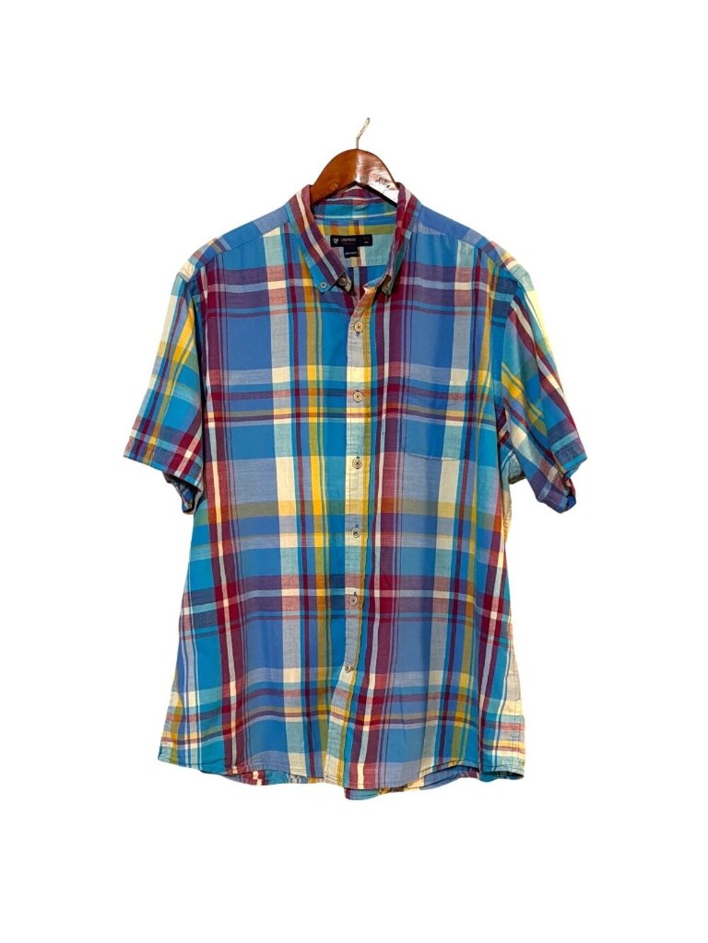 Cremeux Mens XXL Plaid Button-Up Shirt 100% Cotton Multicolor ShortSleeve Casual